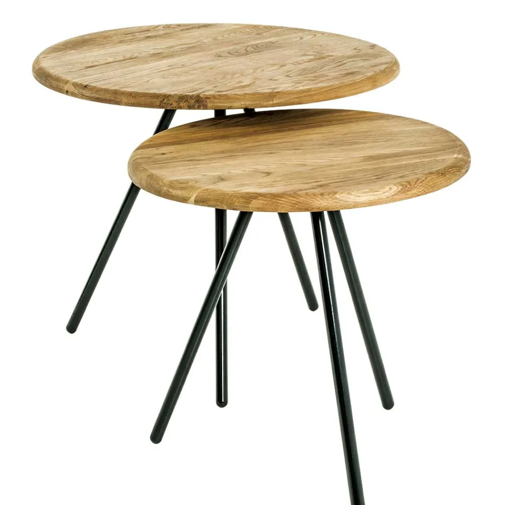 Wohnen Schwarze Möbel|Naturholzmöbel*Dreibein Beistelltisch mit Holzplatte aus Eiche - Berga