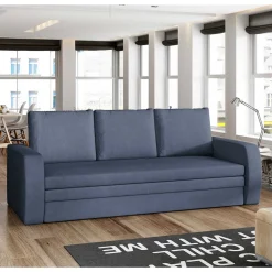 Wohnen Sofas|Sofa*Dreisitzer Ausziehsofa in Jeansblau Samt - Adrerra