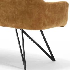 Wohnen Küchenbänke|Esszimmerbänke*Dreisitzer Esstisch Polsterbank in Ocker Velours - Cacassa