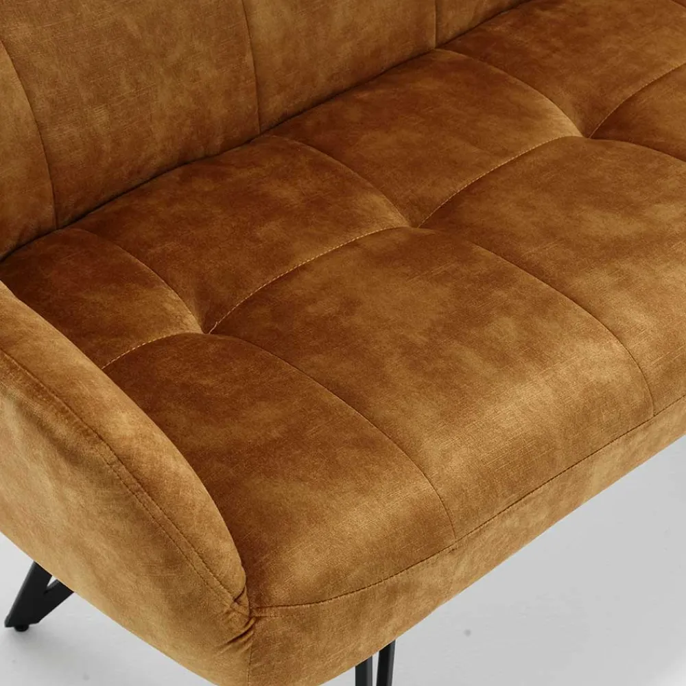 Wohnen Küchenbänke|Esszimmerbänke*Dreisitzer Esstisch Polsterbank in Ocker Velours - Cacassa