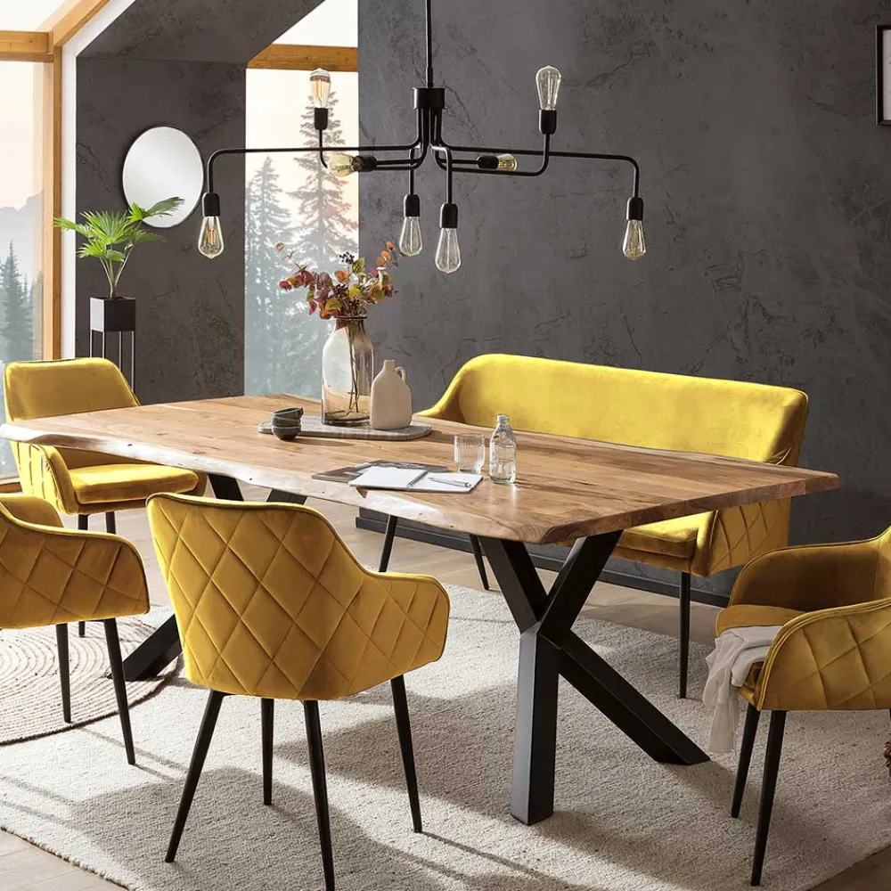 Wohnen Dreisitzer Esstischbank in Senfgelb Samt - Ligurian