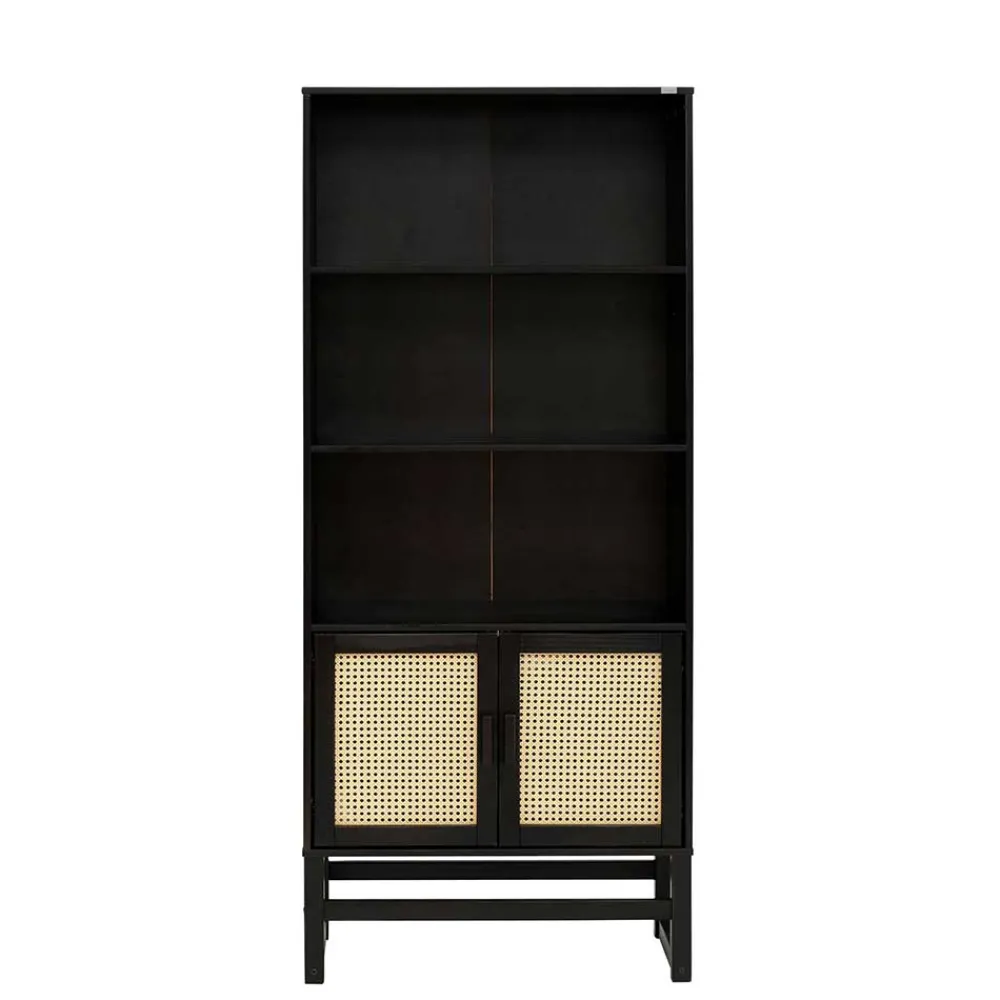 Wohnen Dunkelbraunes Holzregal mit Wiener Geflecht Natur - Idamoro