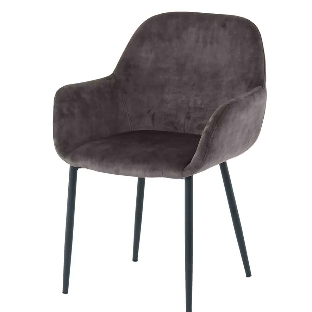 Wohnen Dunkelgrauer Armlehnenstuhl aus Samt - Estateas (2er Set)