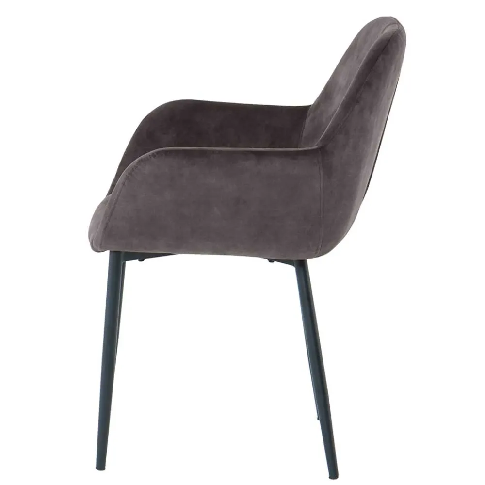 Wohnen Dunkelgrauer Armlehnenstuhl aus Samt - Estateas (2er Set)