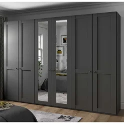 Wohnen Dunkelgrauer Kleiderschrank 6-türig - Mataram I