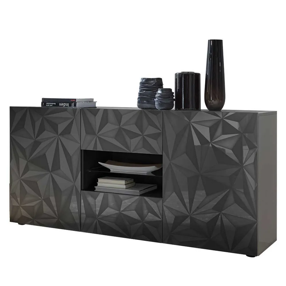Wohnen Sideboards*Dunkelgraues Design-Sideboard in Hochglanz lackiert - Kuriasna
