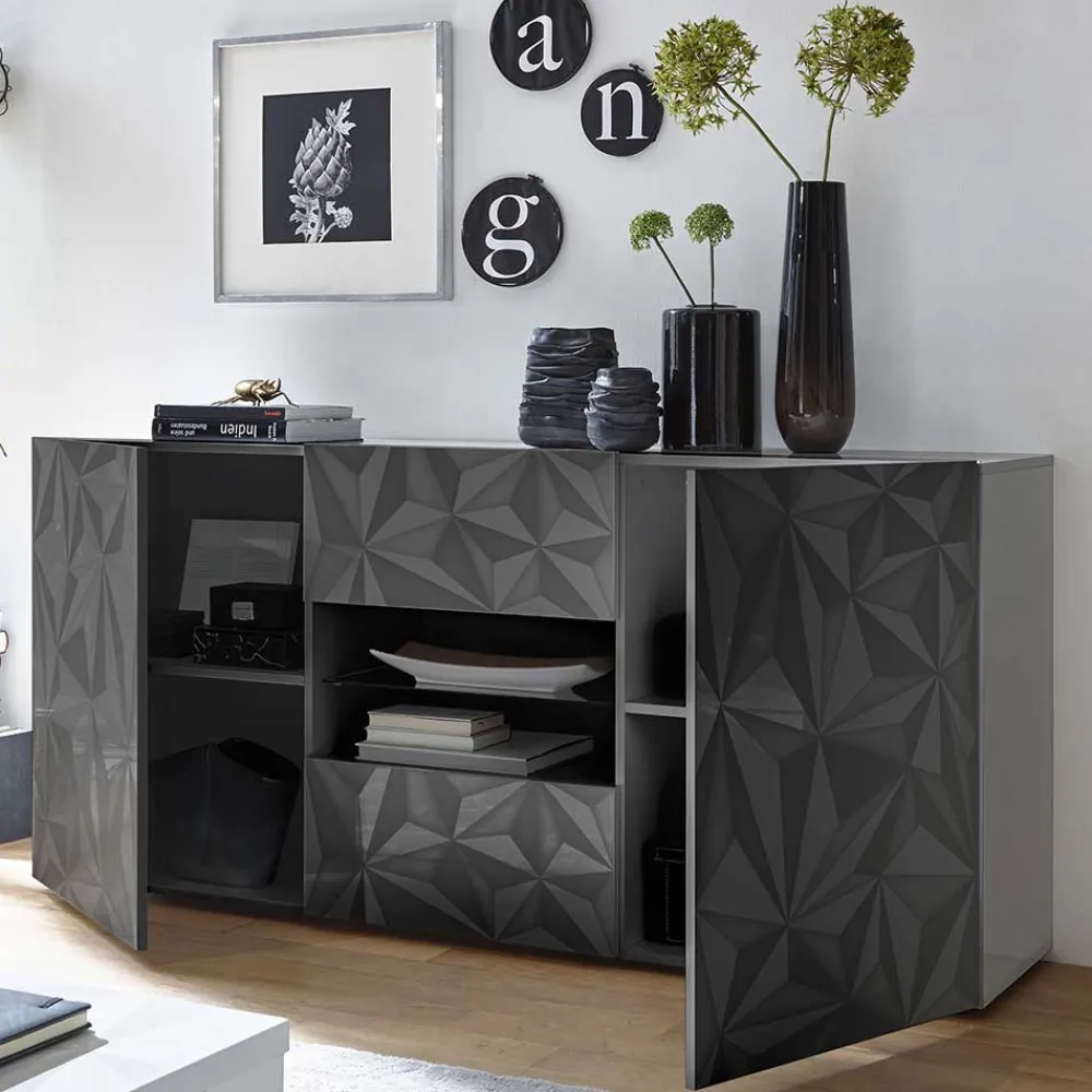 Wohnen Sideboards*Dunkelgraues Design-Sideboard in Hochglanz lackiert - Kuriasna