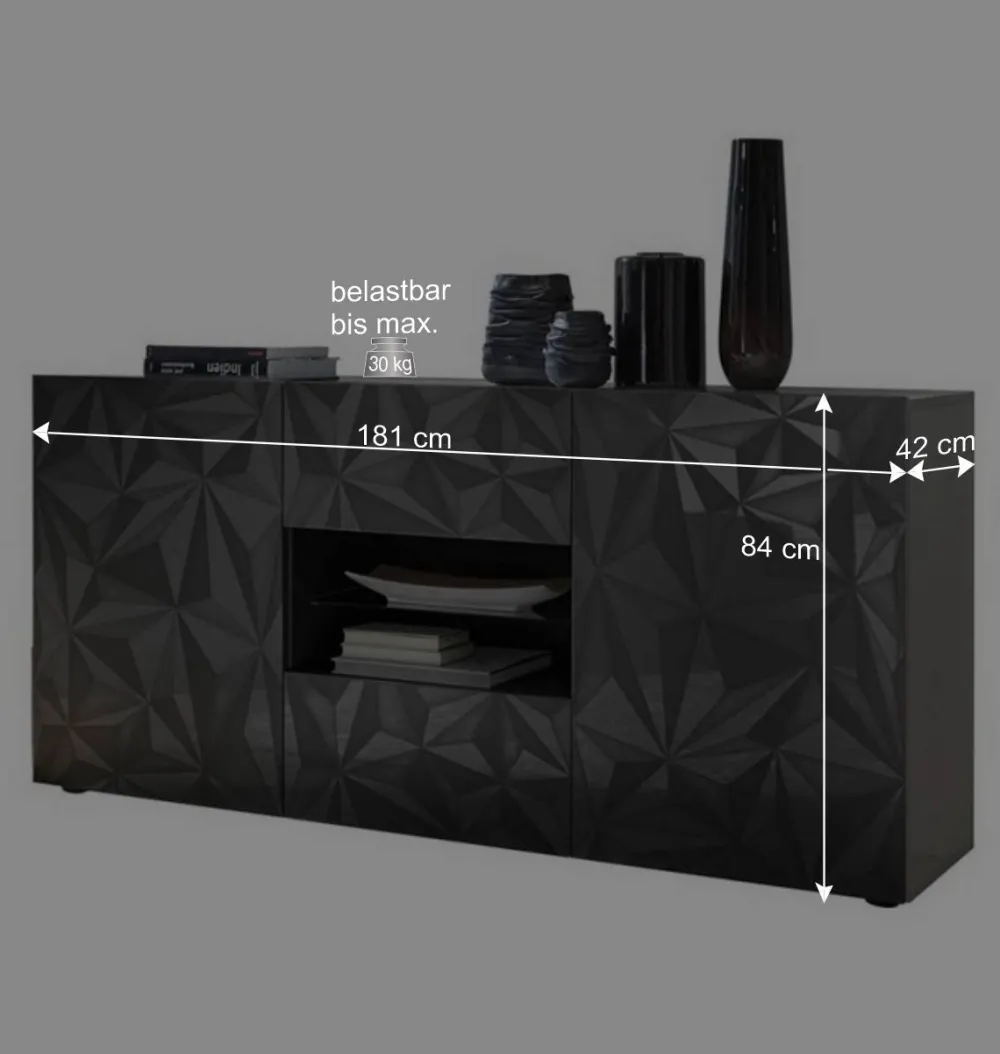 Wohnen Sideboards*Dunkelgraues Design-Sideboard in Hochglanz lackiert - Kuriasna