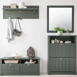 Wohnen Garderoben|Garderoben*Dunkelgrüne Flurmöbel Kombination - Niestov (vierteilig)