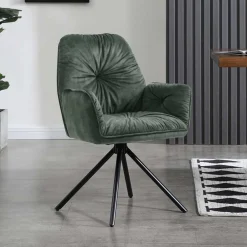 Wohnen Küchenstühle|Wohnzimmerstühle*Dunkelgrüner Samt Esstischsessel drehbar - Kadiz