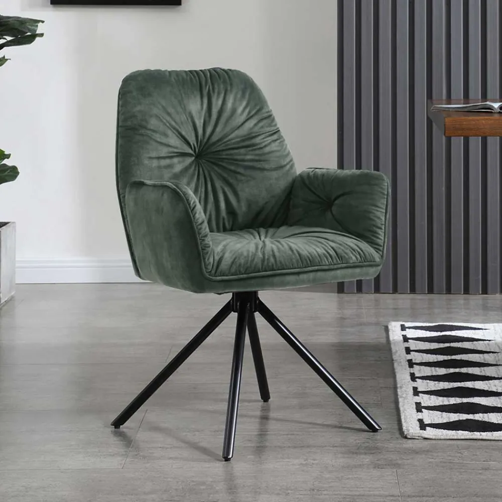 Wohnen Küchenstühle|Wohnzimmerstühle*Dunkelgrüner Samt Esstischsessel drehbar - Kadiz