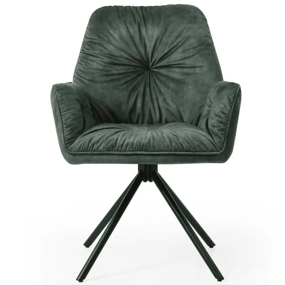 Wohnen Küchenstühle|Wohnzimmerstühle*Dunkelgrüner Samt Esstischsessel drehbar - Kadiz