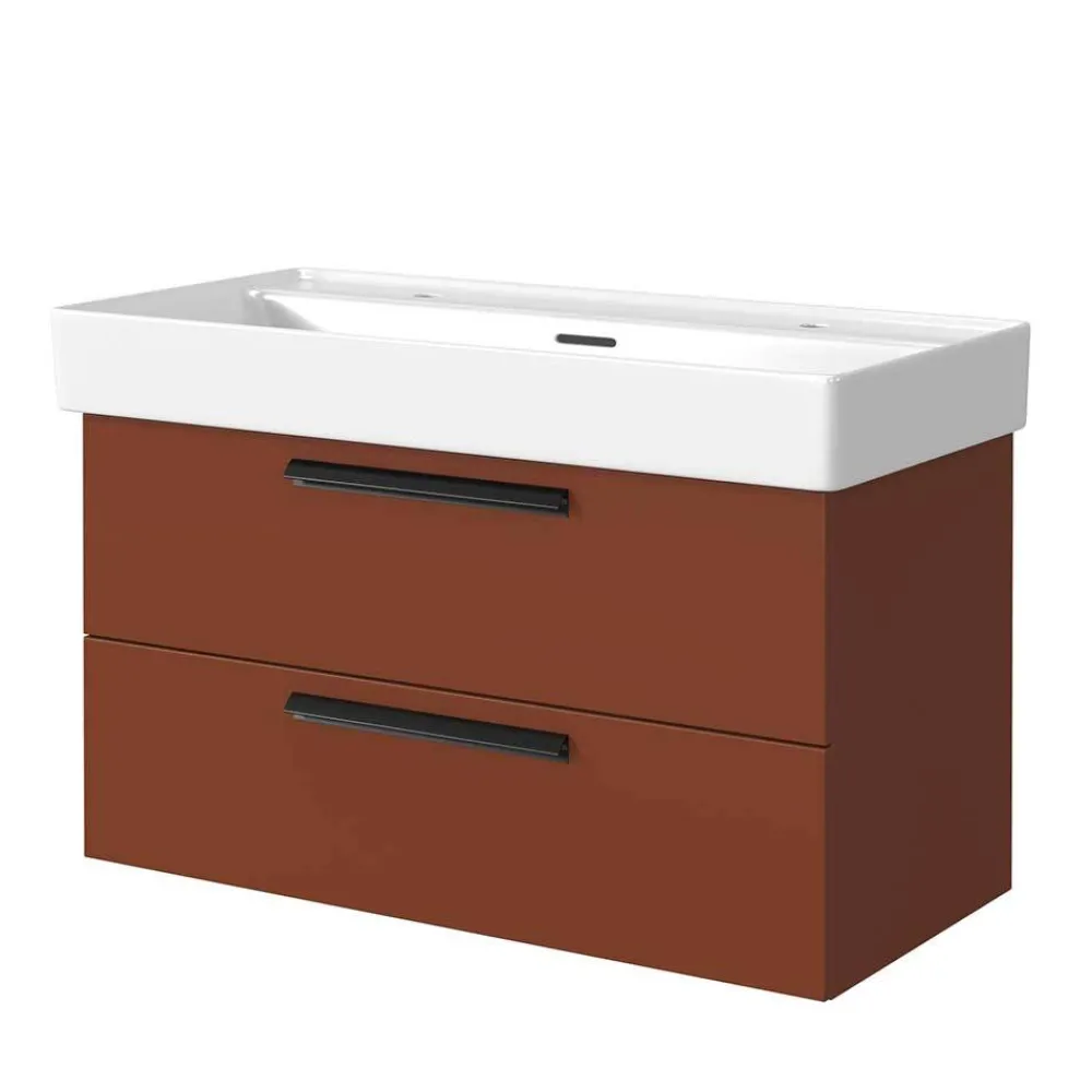 Wohnen Dunkelroter Waschtisch für zwei Armaturen - Exeler