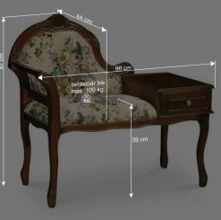 Wohnen Schuhschränke|Garderobenbänke*Dunkle Telefonbank im Barock Stil Magari mit floralem Muster