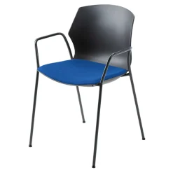 Wohnen Küchenstühle|Esszimmerstühle*Dunkler Armlehnenstuhl mit Polstersitz Blau - Praggio