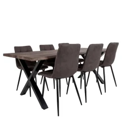 Wohnen Sitzgruppe|Küchen-Essgruppen*Dunkler Eiche Tisch & Stühle in Dunkelbraun - Jovena (siebenteilig)