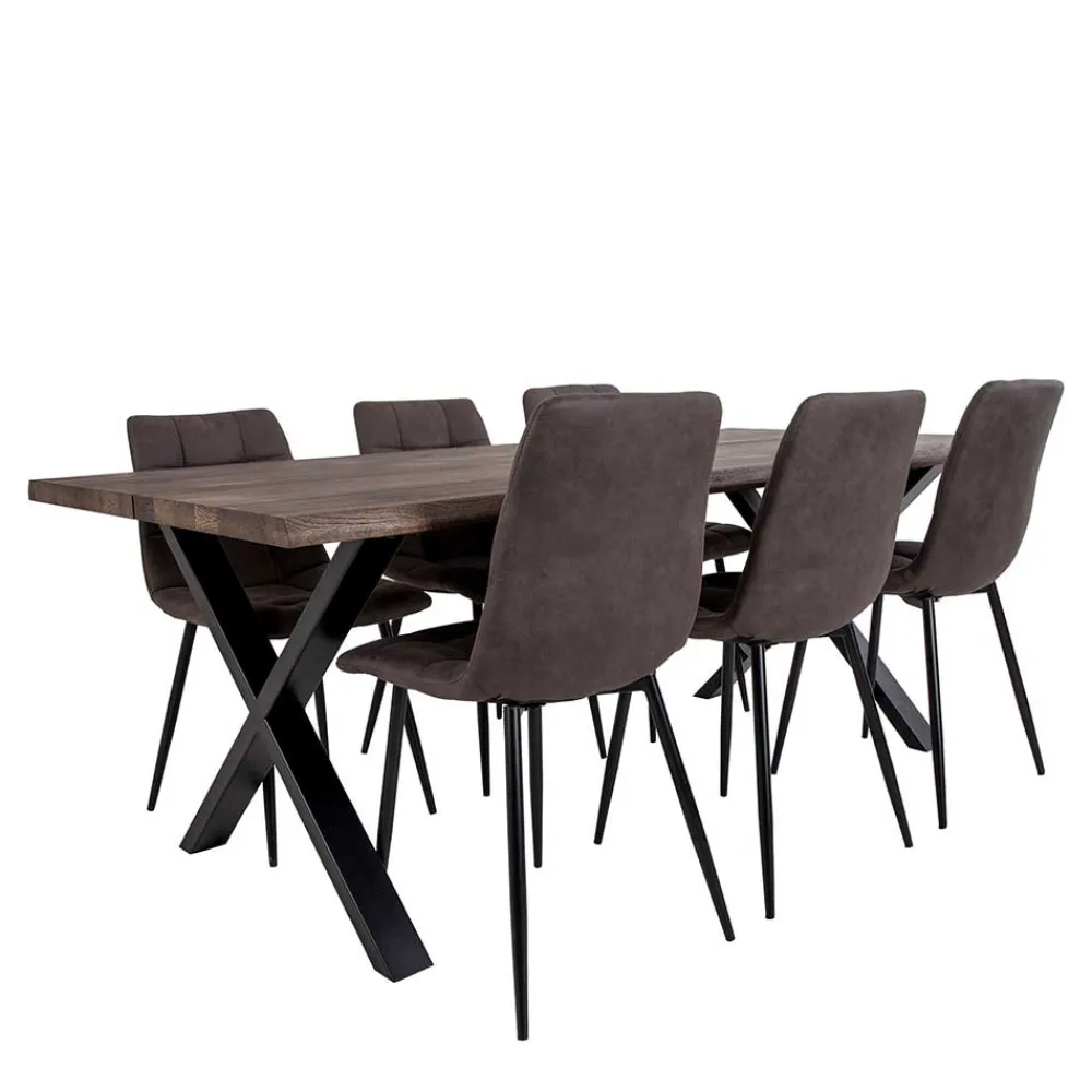 Wohnen Sitzgruppe|Küchen-Essgruppen*Dunkler Eiche Tisch & Stühle in Dunkelbraun - Jovena (siebenteilig)