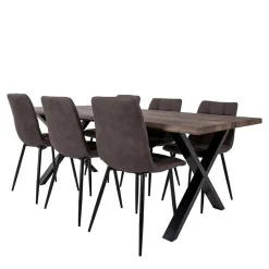 Wohnen Sitzgruppe|Küchen-Essgruppen*Dunkler Eiche Tisch & Stühle in Dunkelbraun - Jovena (siebenteilig)