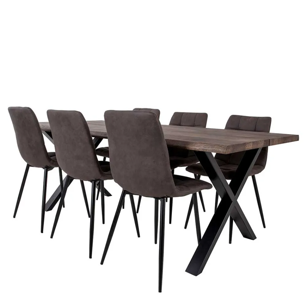 Wohnen Sitzgruppe|Küchen-Essgruppen*Dunkler Eiche Tisch & Stühle in Dunkelbraun - Jovena (siebenteilig)