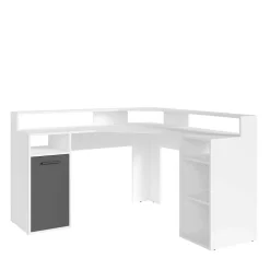 Wohnen Eck-Computertisch in Weiß mit Anthrazit - Leoyaro