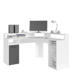 Wohnen Eck-Computertisch in Weiß mit Anthrazit - Leoyaro