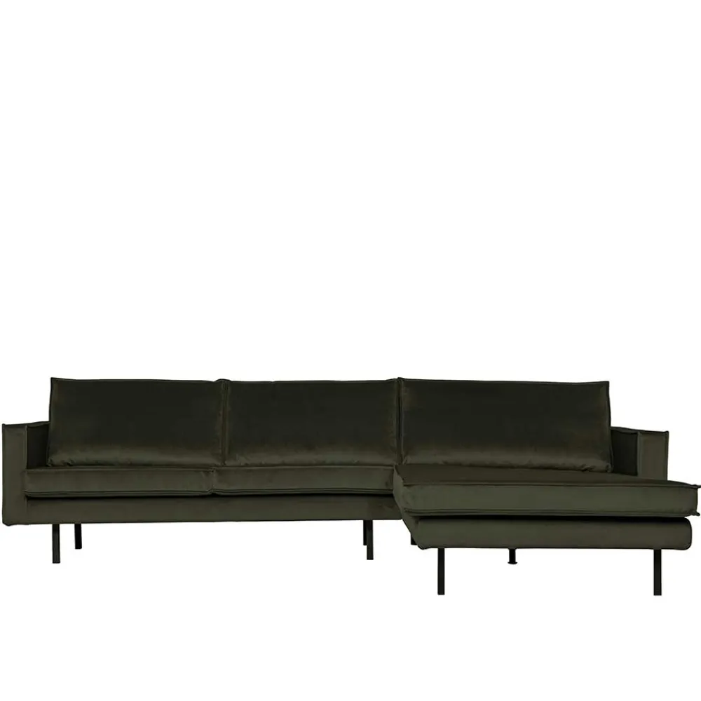 Wohnen Retro Möbel|Sofas*Eckcouch in Dunkelgrün Velvet - Mapel