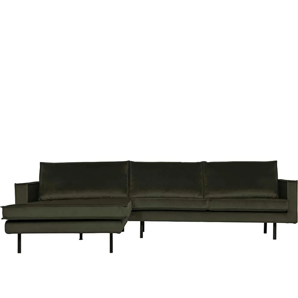 Wohnen Retro Möbel|Sofas*Eckcouch in Dunkelgrün Velvet - Mapel