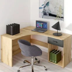 Kinder Wohnen Eckschreibtisch in Wildeiche Optik & Schwarzgrau - Endra