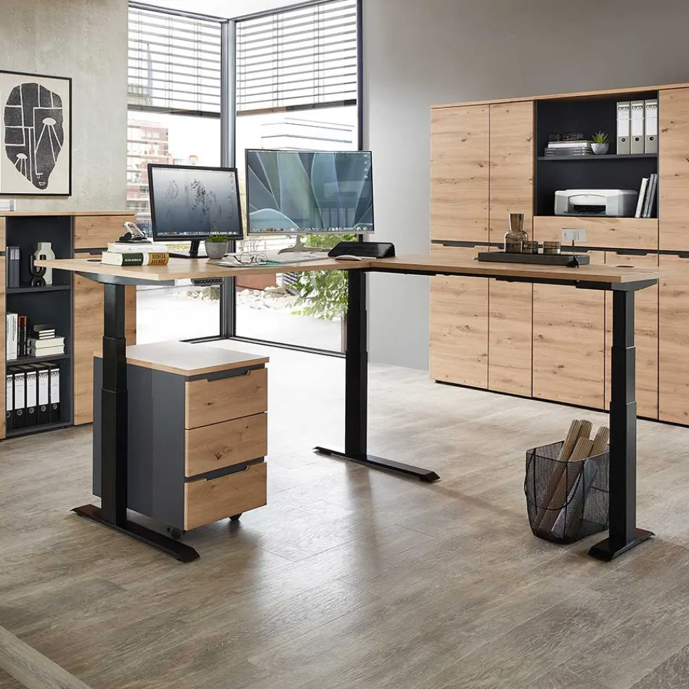 Wohnen Eckschreibtisch mit T Gestell - Kuetra