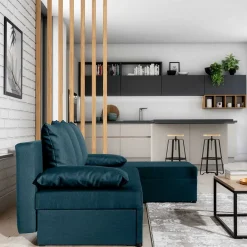 Wohnen Ecksofa mit Bettfunktion in Dunkelblau Velours - Sempore