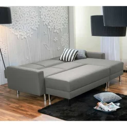 Wohnen Sofas|Sofa*Ecksofa mit Hocker in Hellgrau mit Chrom - Setians (zweiteilig)