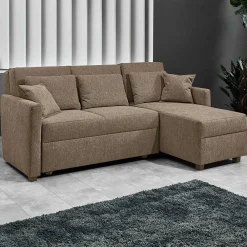 Wohnen Ecksofa mit Schlaffunktion in Taupe - Movito