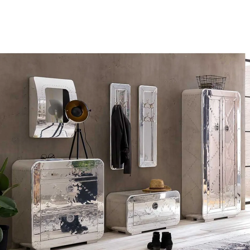 Wohnen Graue Möbel|Diele Komplett*Edle Design Flurmöbel in Silber - Pilot (sechsteilig)