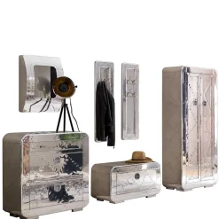 Wohnen Graue Möbel|Diele Komplett*Edle Design Flurmöbel in Silber - Pilot (sechsteilig)