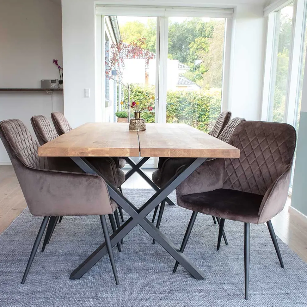 Wohnen Küchen-Essgruppen|Esszimmer Komplett*Edle Tischgruppe mit Samtsesseln - Dalma (siebenteilig)