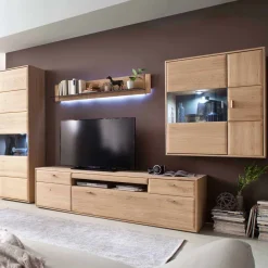 Wohnen Edle Wohnwand in Eiche Bianco - Vernella (vierteilig)