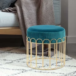 Wohnen Edler Samthocker in Petrol & Gold - Ugian