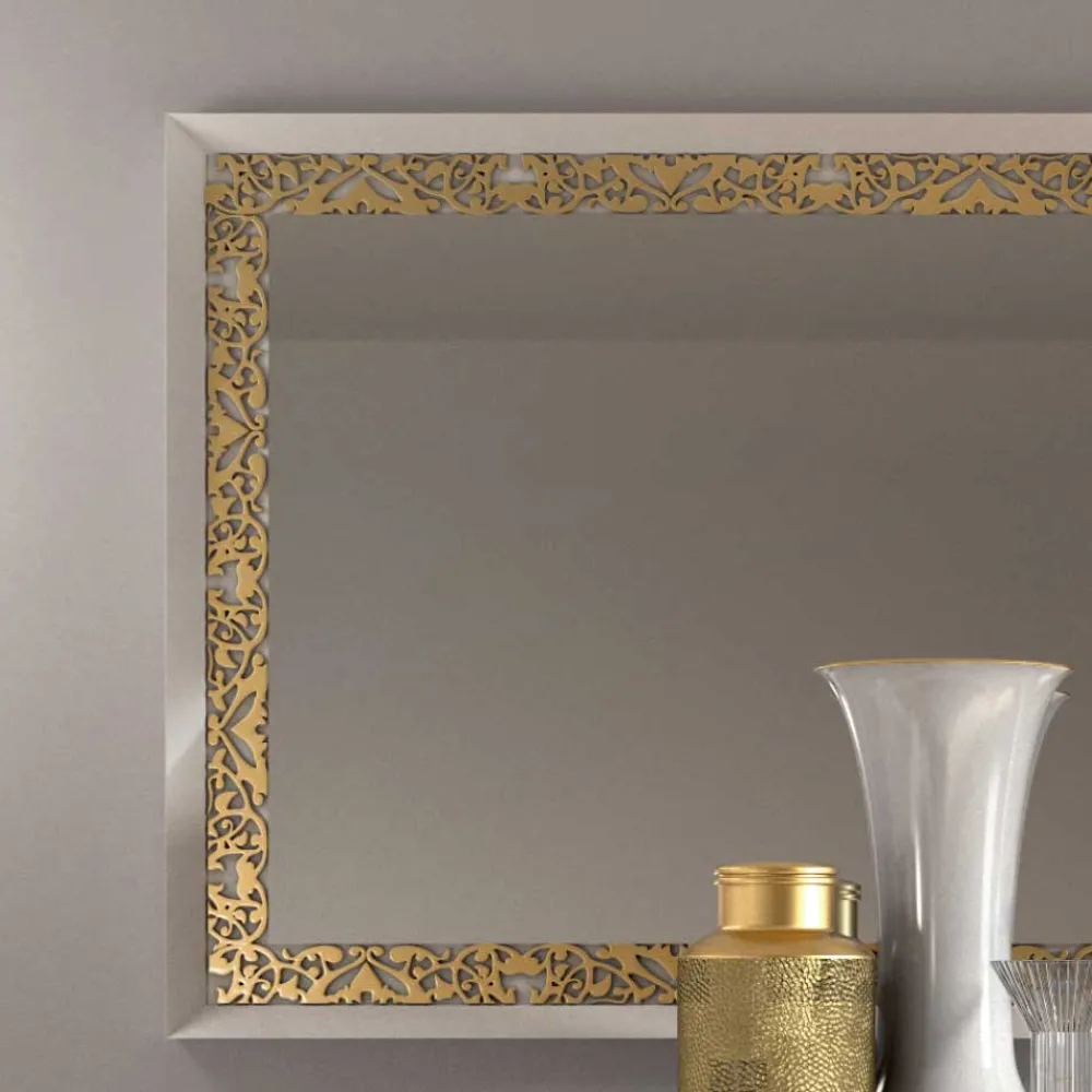 Wohnen Spiegel|Flurspiegel*Edler Wandspiegel in mattem Weiß & Gold - Valganios