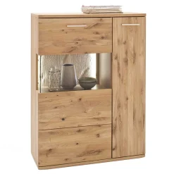 Wohnen Esszimmerschränke|Highboards*Eiche Bianco Highboard mit Glas Einsatz - Crokas I