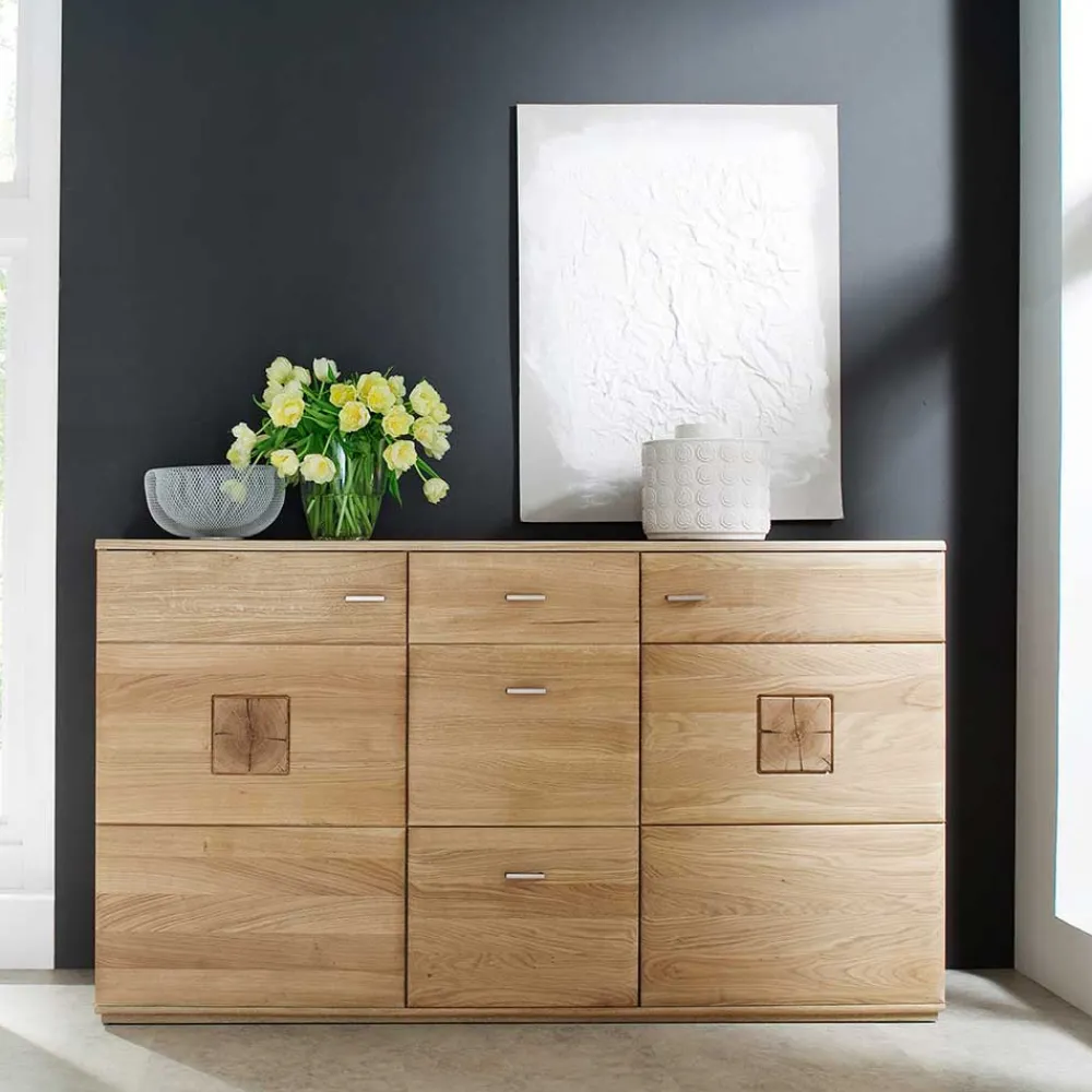 Wohnen Eiche Bianco Sideboard teilmassiv Pontros 2-türig