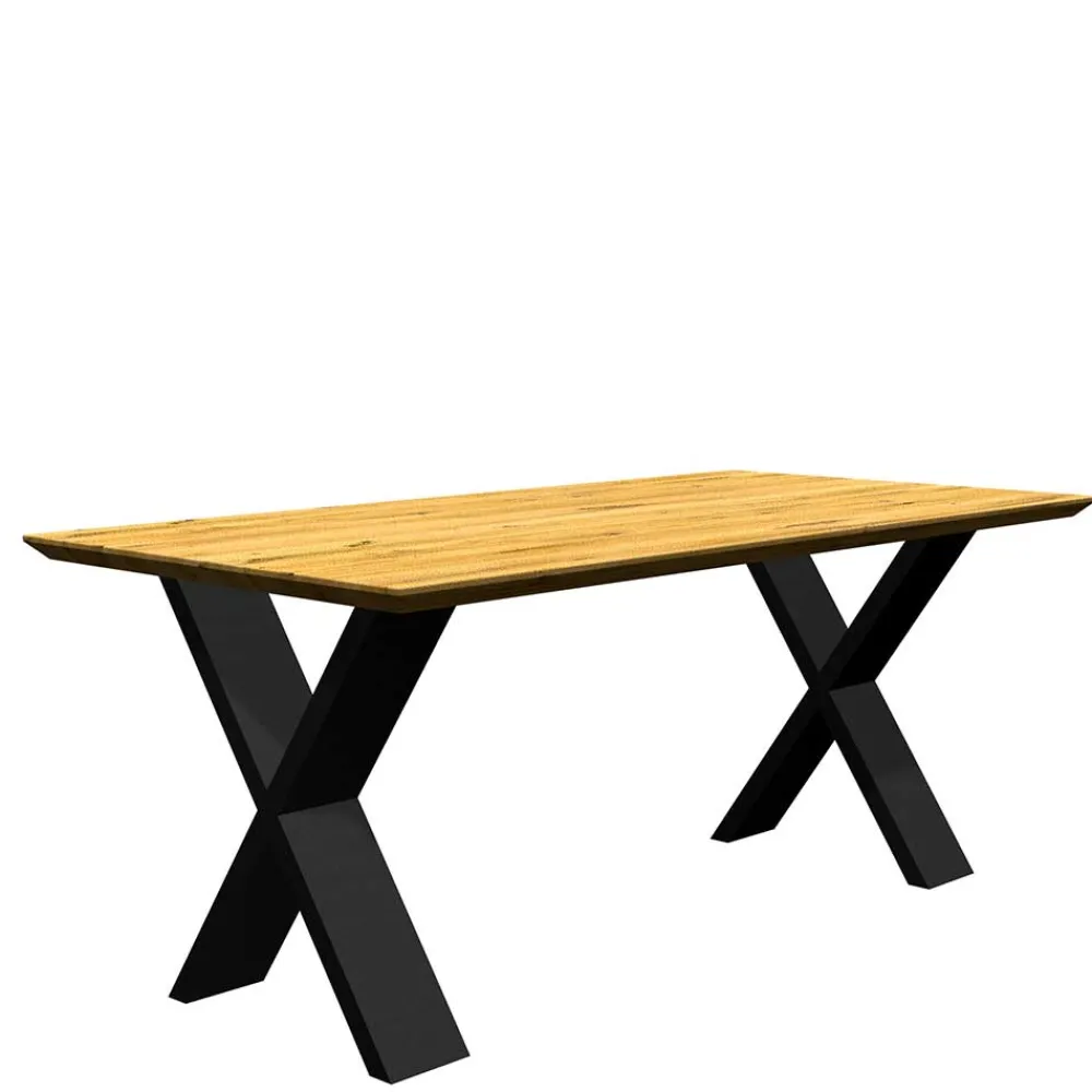 Wohnen Schwarze Möbel|Naturholzmöbel*Eiche Tisch mit Schweizer Kante und X-Füßen - Tablona