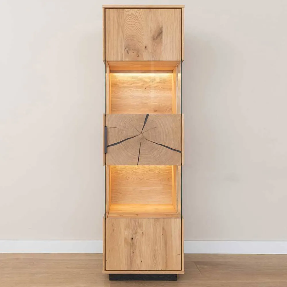Wohnen Vitrinen|Wohnzimmer-Vitrinen*Eichenholz Vitrine mit Hirnholz Applikation - Deruta