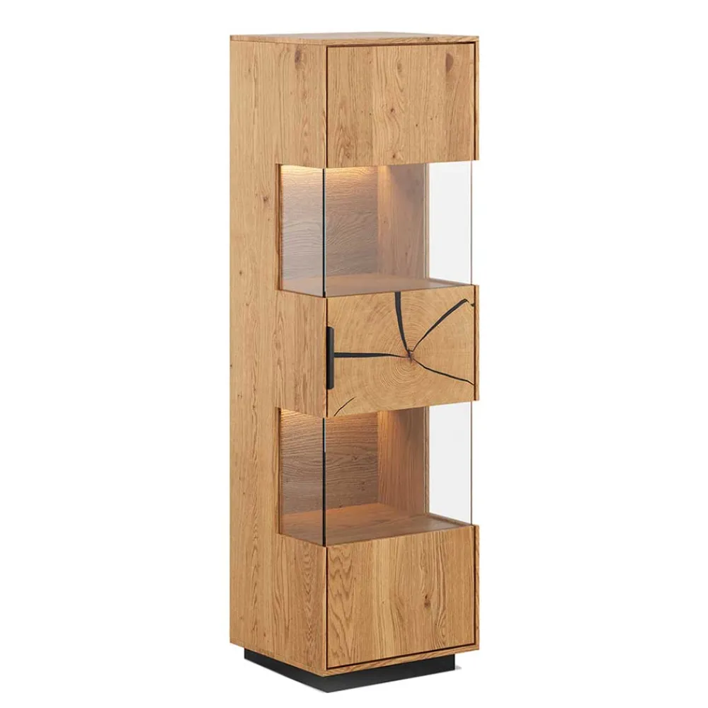 Wohnen Vitrinen|Wohnzimmer-Vitrinen*Eichenholz Vitrine mit Hirnholz Applikation - Deruta