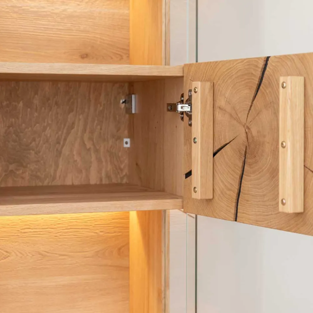 Wohnen Vitrinen|Wohnzimmer-Vitrinen*Eichenholz Vitrine mit Hirnholz Applikation - Deruta