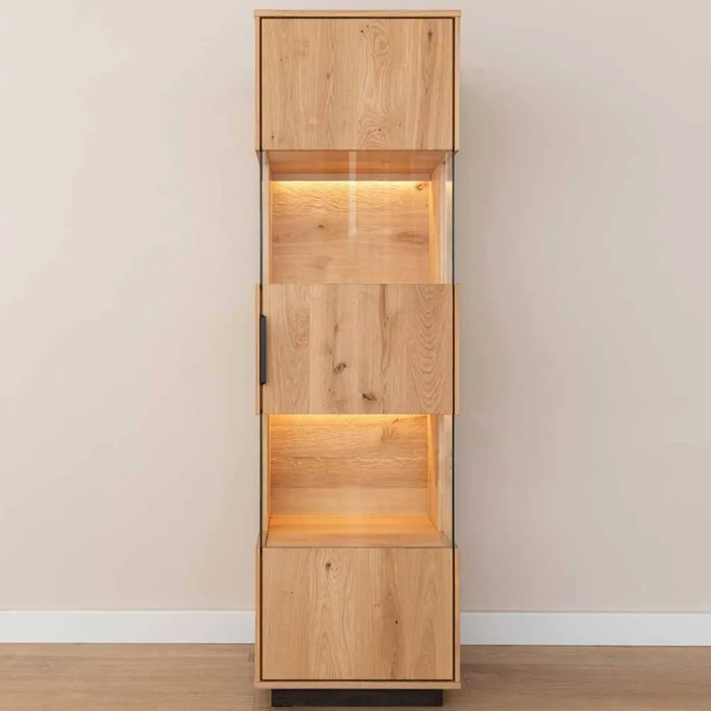 Wohnen Vitrinen|Wohnzimmer-Vitrinen*Eichenholz Vitrine mit LED Beleuchtung - Judita