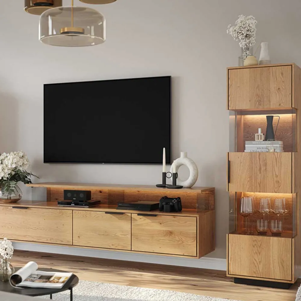 Wohnen Vitrinen|Wohnzimmer-Vitrinen*Eichenholz Vitrine mit LED Beleuchtung - Judita