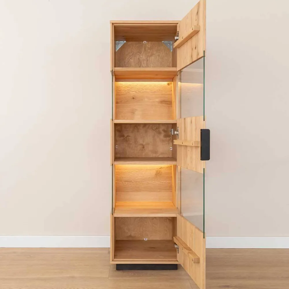 Wohnen Vitrinen|Wohnzimmer-Vitrinen*Eichenholz Vitrine mit LED Beleuchtung - Judita