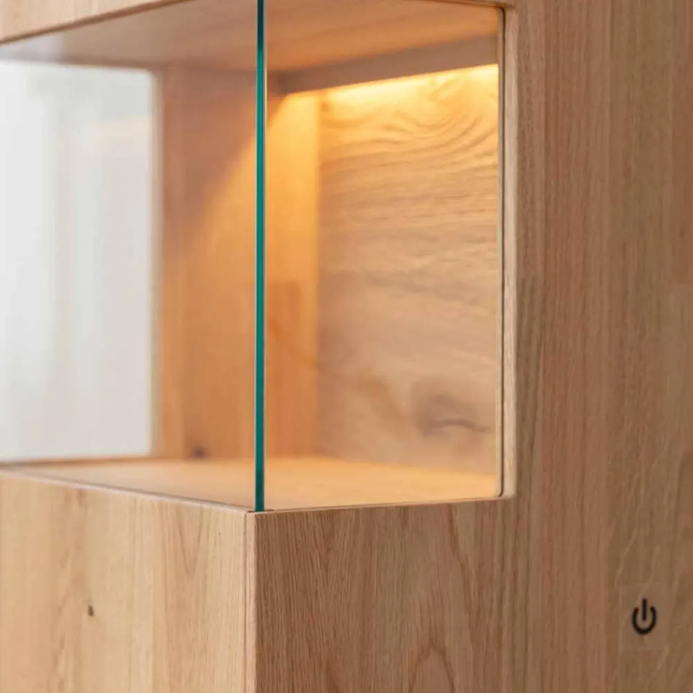 Wohnen Vitrinen|Wohnzimmer-Vitrinen*Eichenholz Vitrine mit LED Beleuchtung - Judita