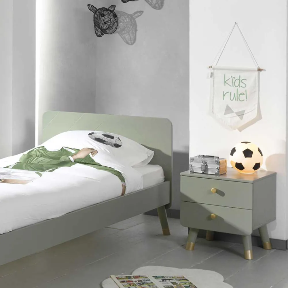 Wohnen Betten|Betten*Einzelbett in Graugrün & Gold - Appoloni (zweiteilig)