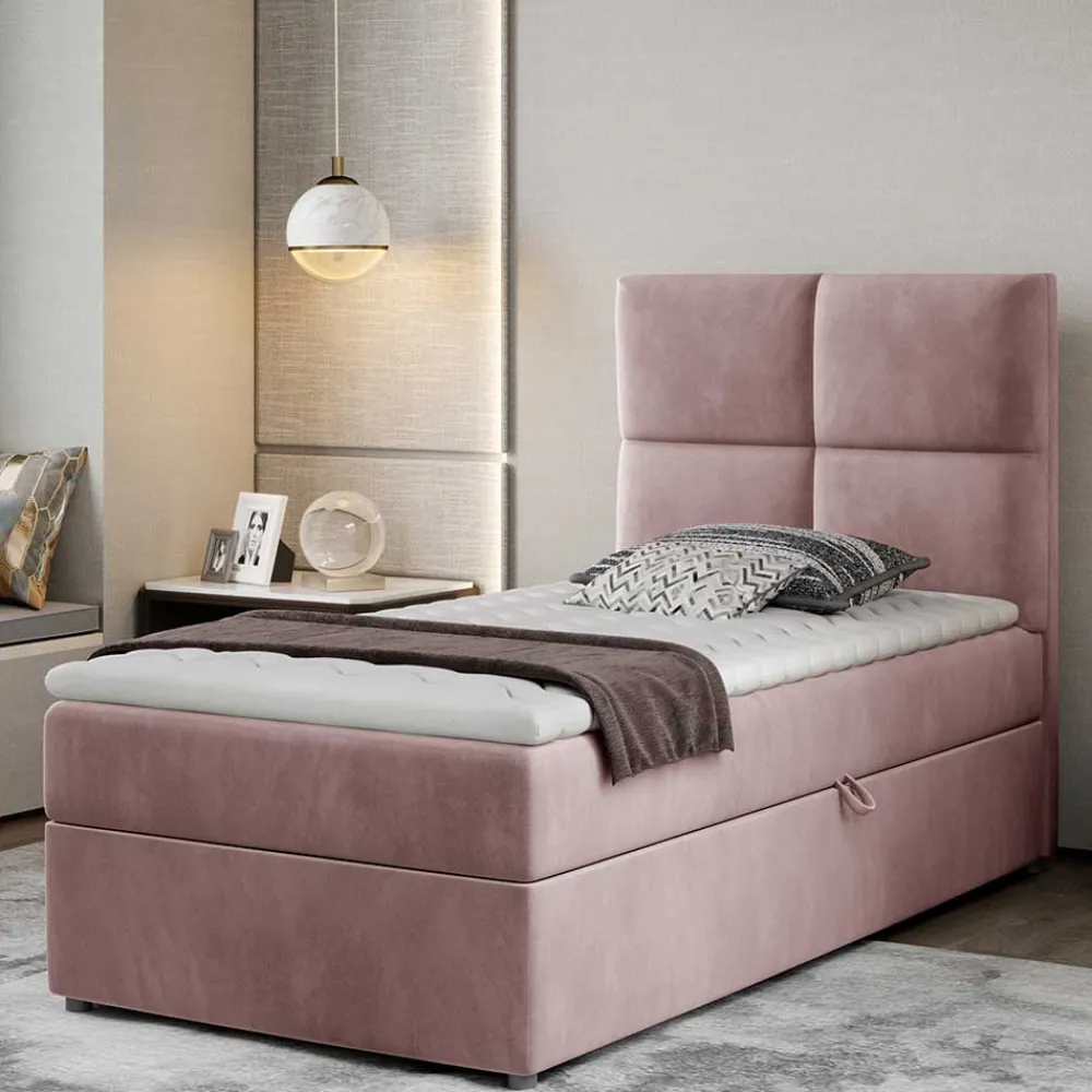 Wohnen Einzel-Stauraumbett in Altrosa Samt - Tea